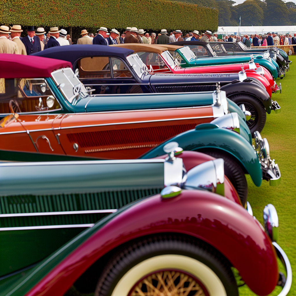Lineup of vintage cars typical of the Goodwood Revival