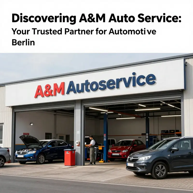 Exterior view of A&M Autoservice workshop in Berlin with brand signage.