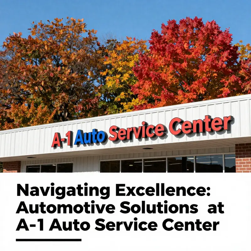 Exterior view of A-1 Auto Service Center with colorful autumn trees.
