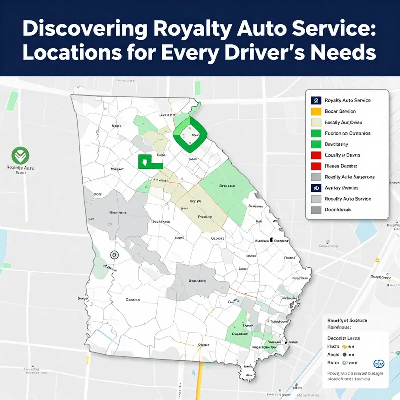 An overview image depicting the various Royalty Auto Service locations in the southeastern U.S. and Las Vegas, NV.