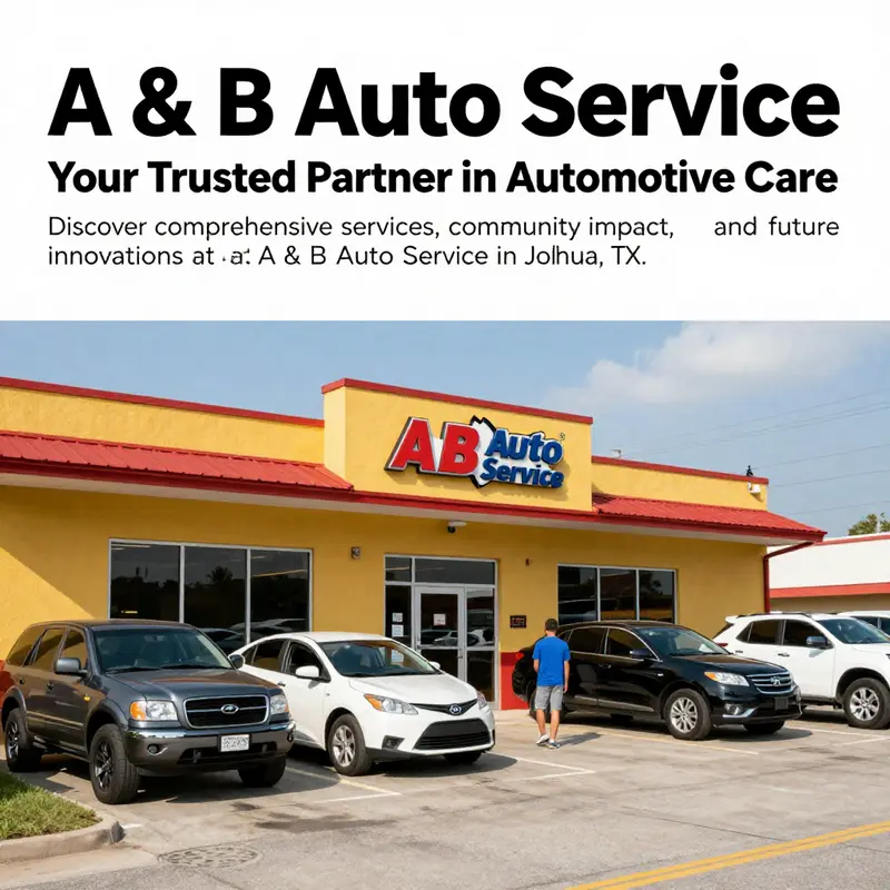 The exterior of A & B Auto Service featuring the shop's logo and vehicles, symbolizing their community-oriented service focus.
