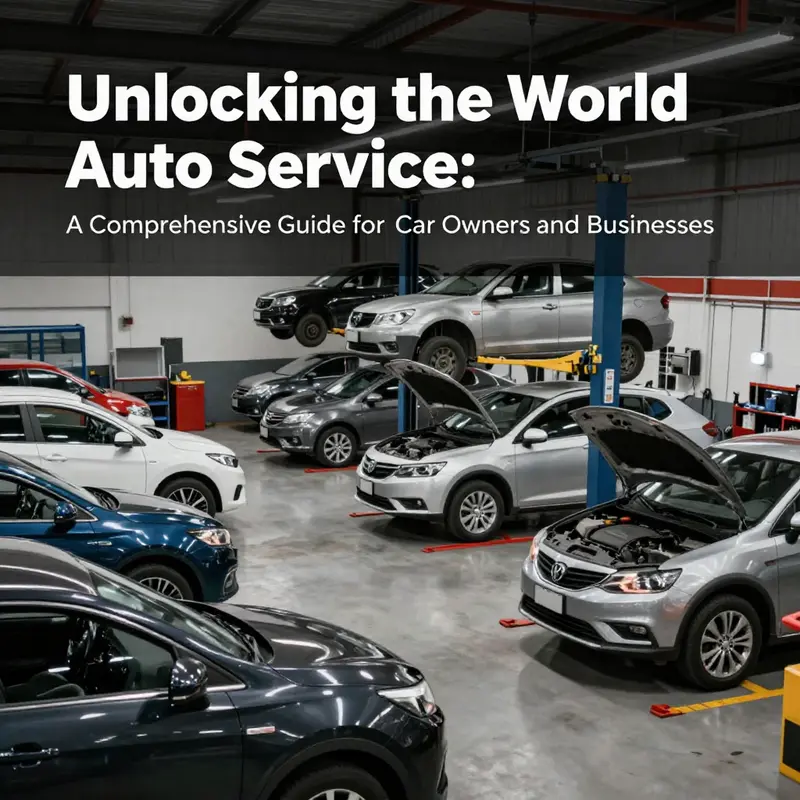 A vivid representation of various vehicles in an auto service center, illustrating the importance of auto service for different stakeholders.