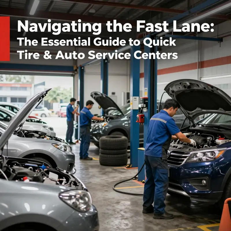 Technicians providing fast and efficient service at a busy tire and auto service center.