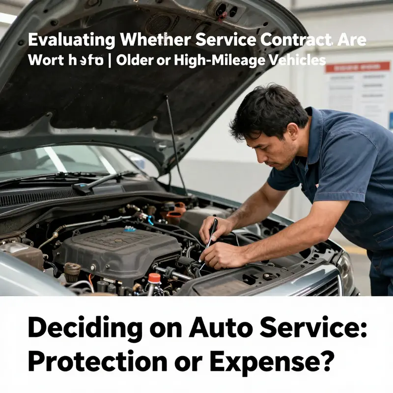 A mechanic inspects an older, high-mileage vehicle, highlighting the potential for significant repair costs.