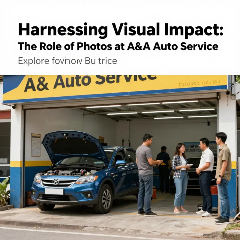 A photo of the exterior of A&A Auto Service with mechanics and happy customers.