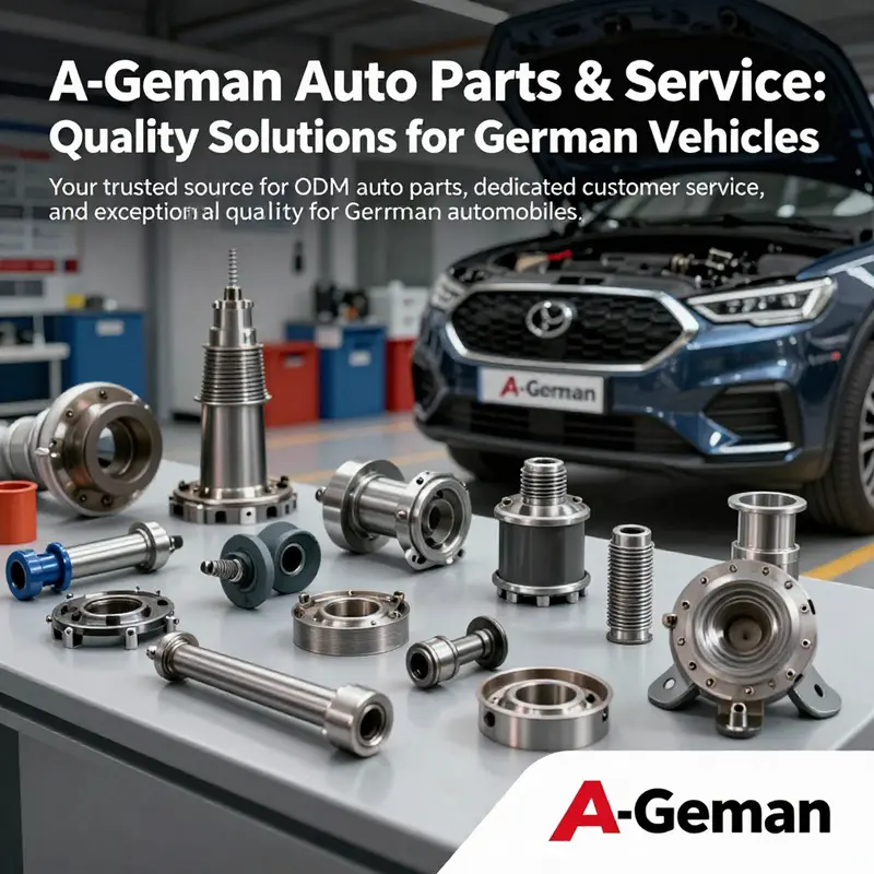 Graphic representation of A-German Auto Parts & Service's offerings for German vehicles.
