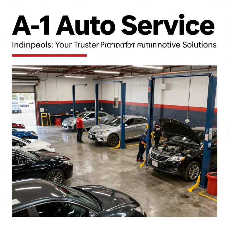 Interior view of A-1 Auto Service, depicting mechanics busy at work with multiple vehicles around.