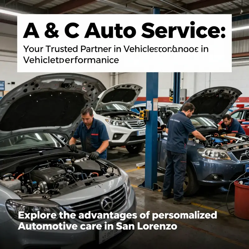 Group of mechanics working collaboratively within A & C Auto Service shop.