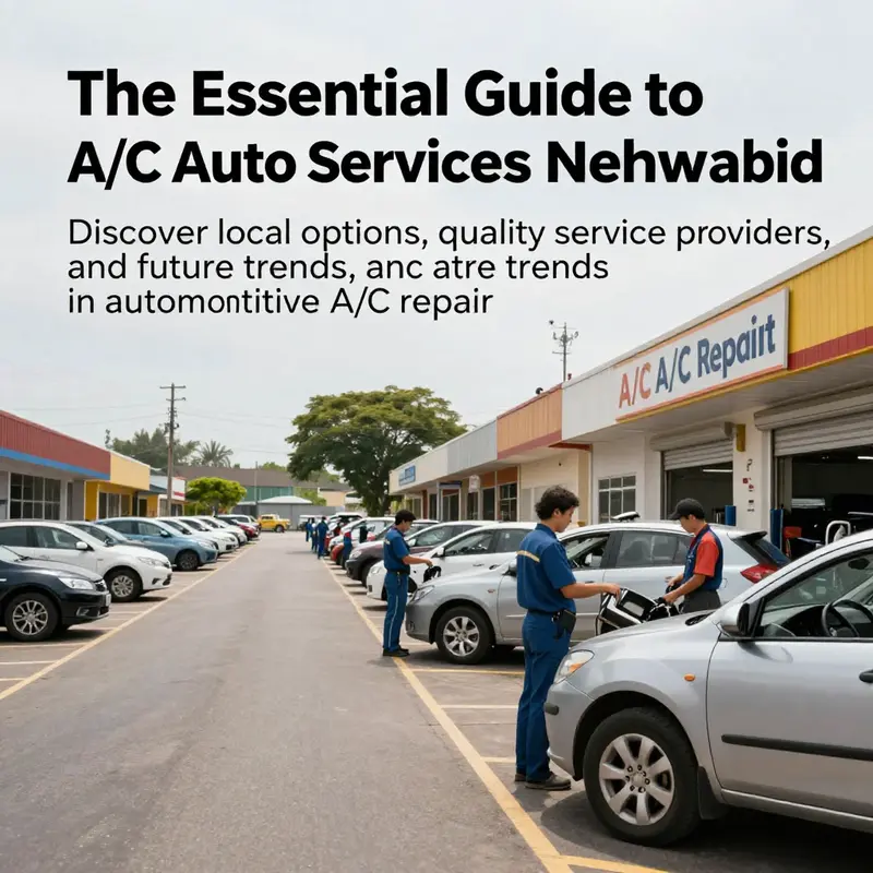 A bustling street featuring various auto service centers providing A/C services.