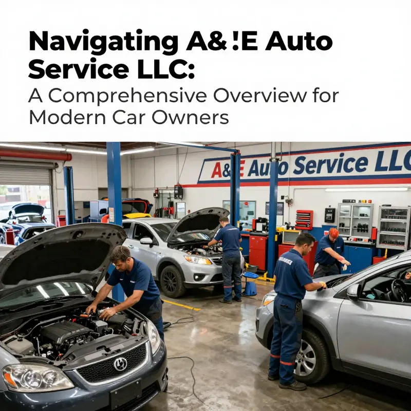 Dynamic workshop scene at A&E Auto Service LLC with technicians servicing vehicles.