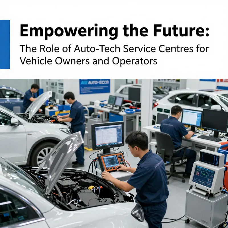 Technicians at an Auto-Tech Service Centre evaluate vehicles using cutting-edge automotive electronics.