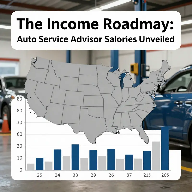 Bar graph depicting average salaries of auto service advisors by state.