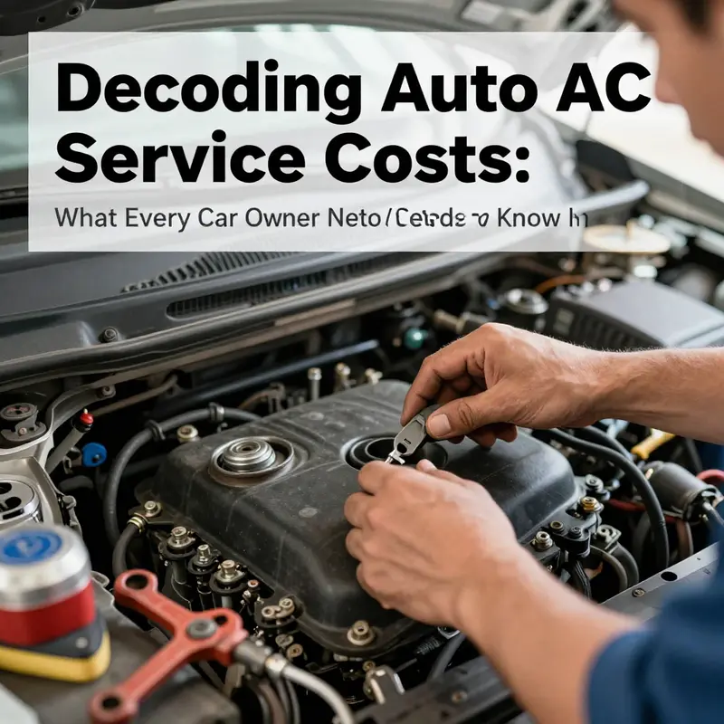 Mechanic inspecting an auto AC unit, illustrating the complexity of the service involved.