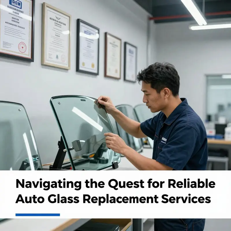 Technician inspecting quality auto glass in a certified workshop.