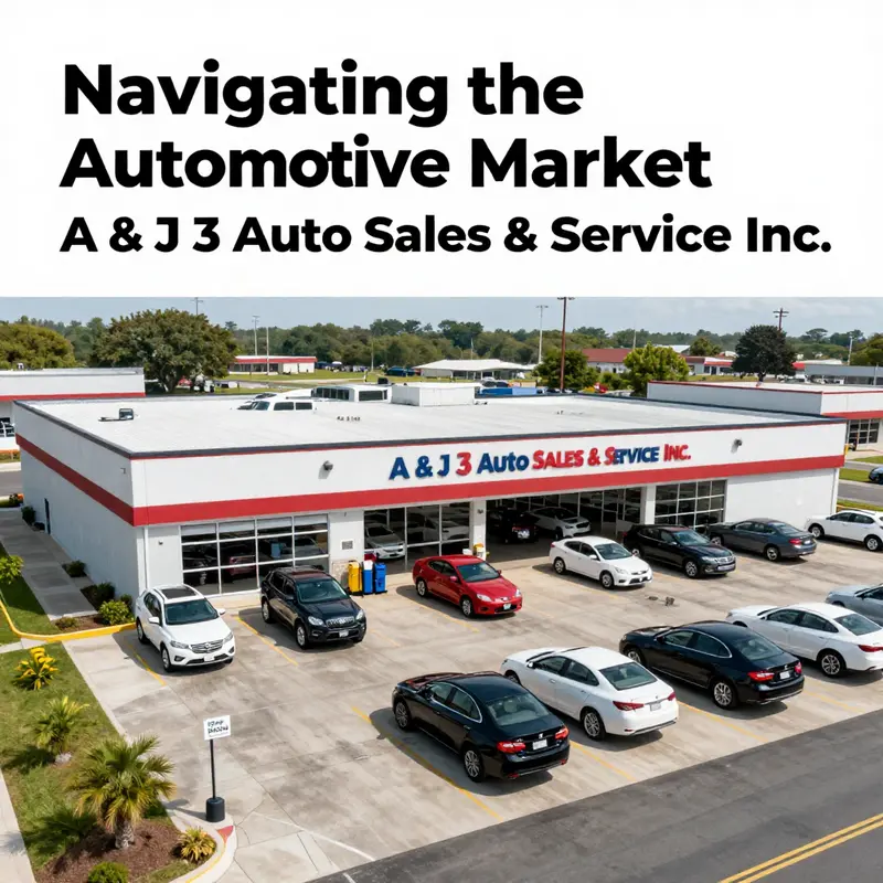 A wide view of A & J 3 Auto Sales & Service Inc.'s facility, featuring cars being sold and serviced, depicting a bustling automotive hub.
