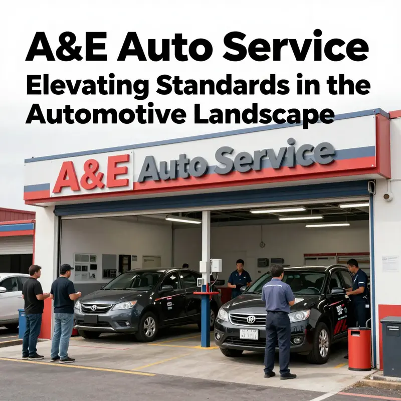 Exterior view of A&E Auto Service with customers and technicians engaged in vehicle maintenance.