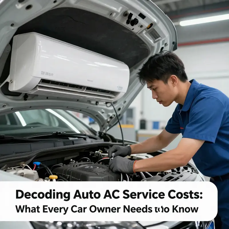 A mechanic diligently working on an automotive air conditioning system in a garage, showcasing the focus on maintenance.