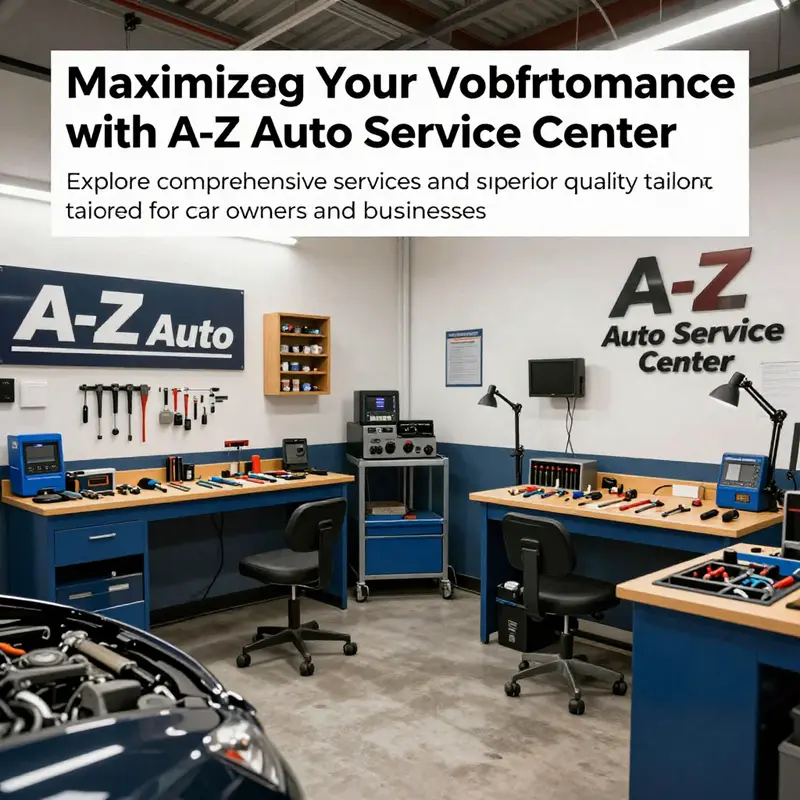 Clean and organized interior of A-Z Auto Service Center with various workstations ready for vehicle service.