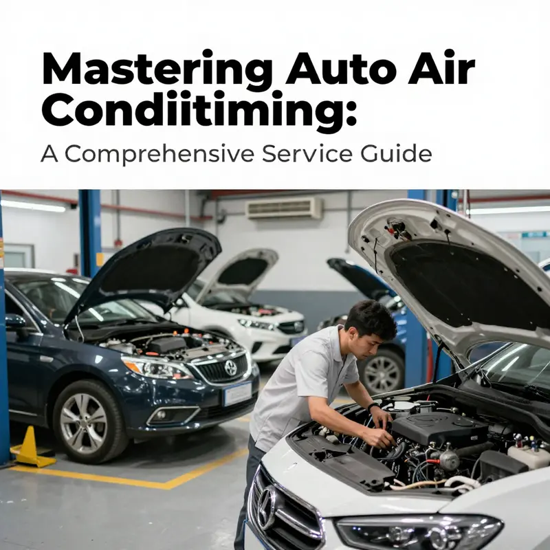 An automotive shop showcasing professional mechanics working on air conditioning systems within vehicles.