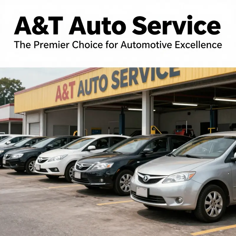 Exterior view of A&T Auto Service with busy activity, highlighting a dedicated automotive service environment.