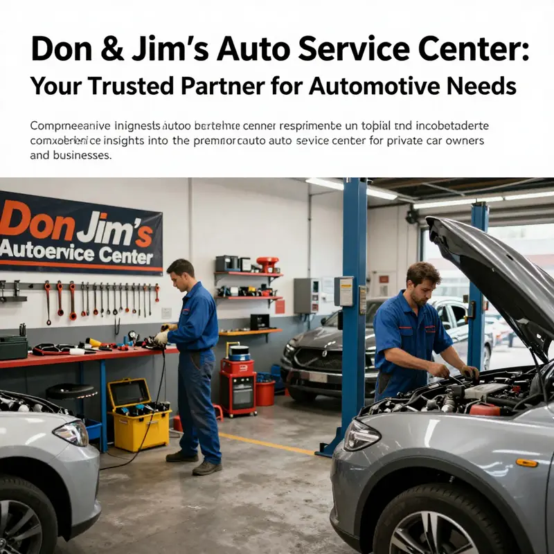 Interior view of Don & Jim's Auto Service Center with mechanics working on vehicles.