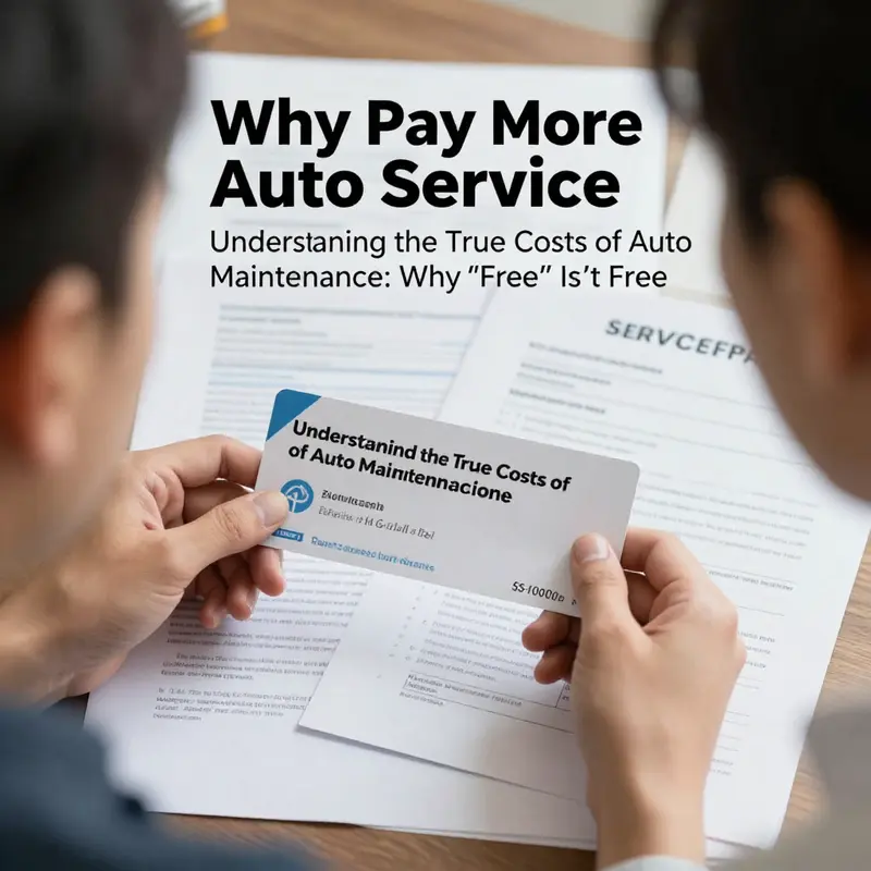 An illustrative view highlighting the dichotomy of ‘free’ auto maintenance versus hidden costs in basic car repairs.