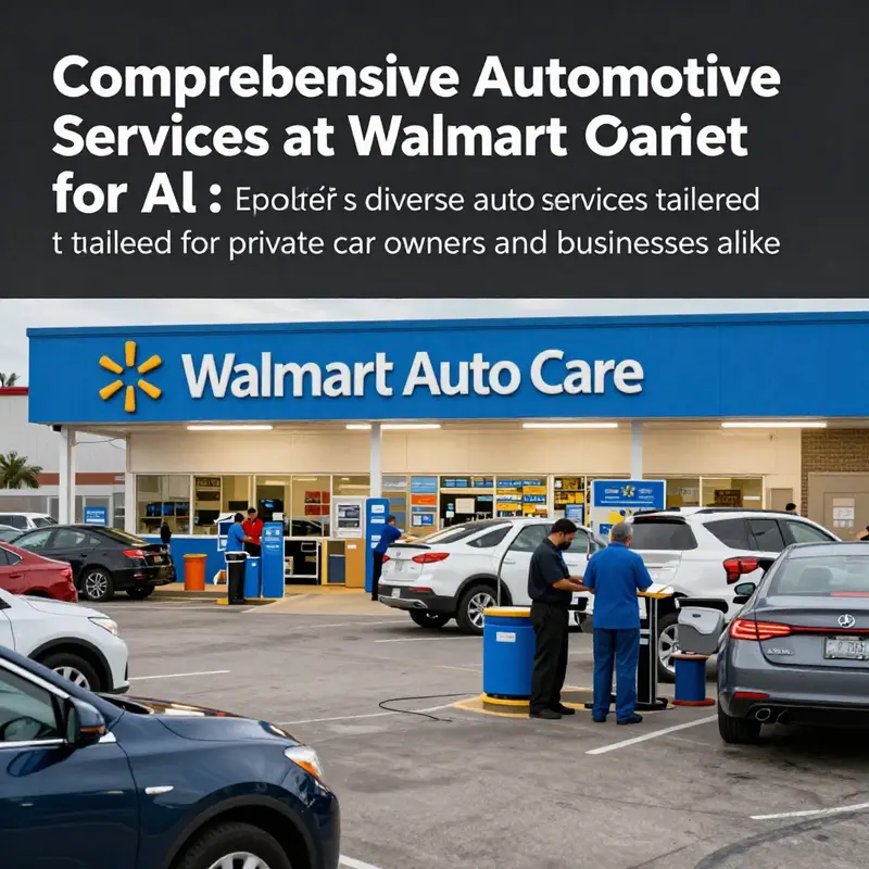 Exterior view of a Walmart Auto Care Center, showcasing services and customer engagement.