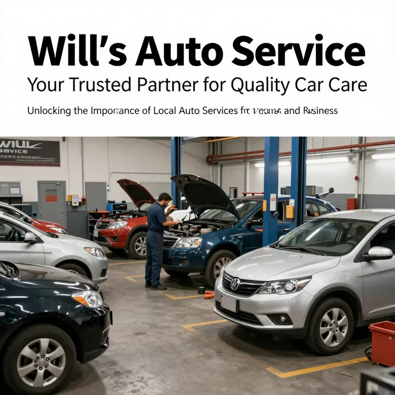 A vibrant auto service shop showcasing diverse vehicles being serviced by professional mechanics.