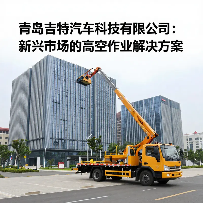 青岛吉特汽车科技有限公司总部及高空作业车辆展示，突显其在市场的影响力。