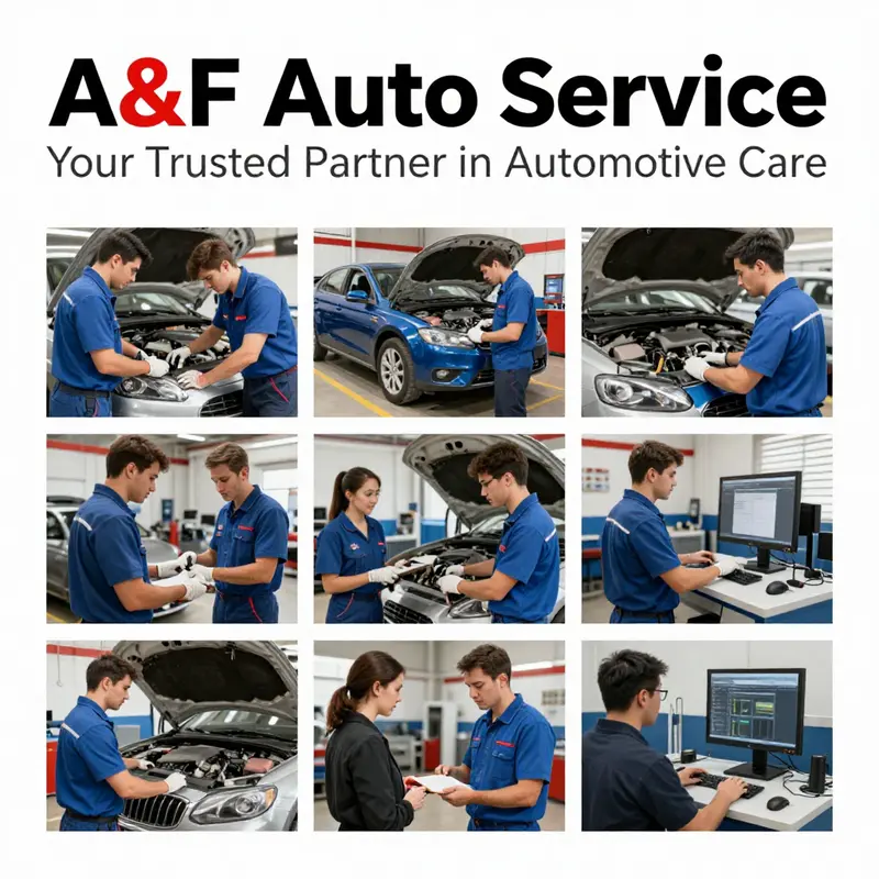 A diverse image showcasing A&F Auto Service’s auto repair operations, staff, and customer engagement.