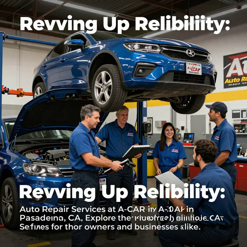 A busy A-CAR repair shop featuring technicians at work and satisfied customers.