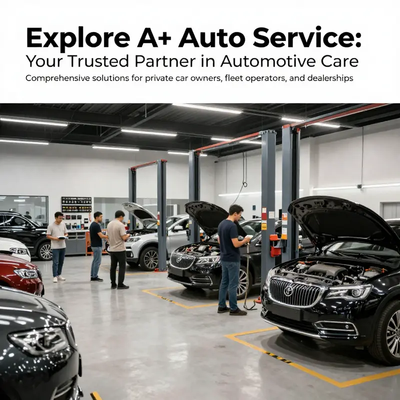 An inviting view of A+ Auto Service with cars being serviced and customers enjoying the friendly environment.