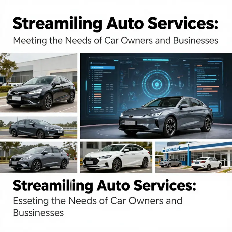 Cover image displaying various automobile services including cars and digital management.