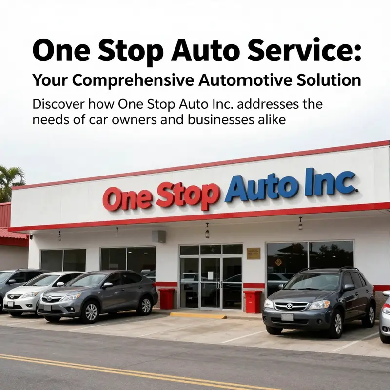 An exterior photograph of One Stop Auto Inc. with well-maintained vehicles and a professional service environment.