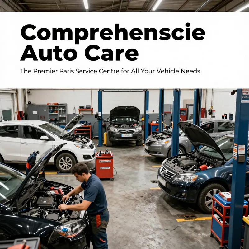 Technicians diligently providing a range of services at a Paris auto service centre, from routine checks to comprehensive repairs.