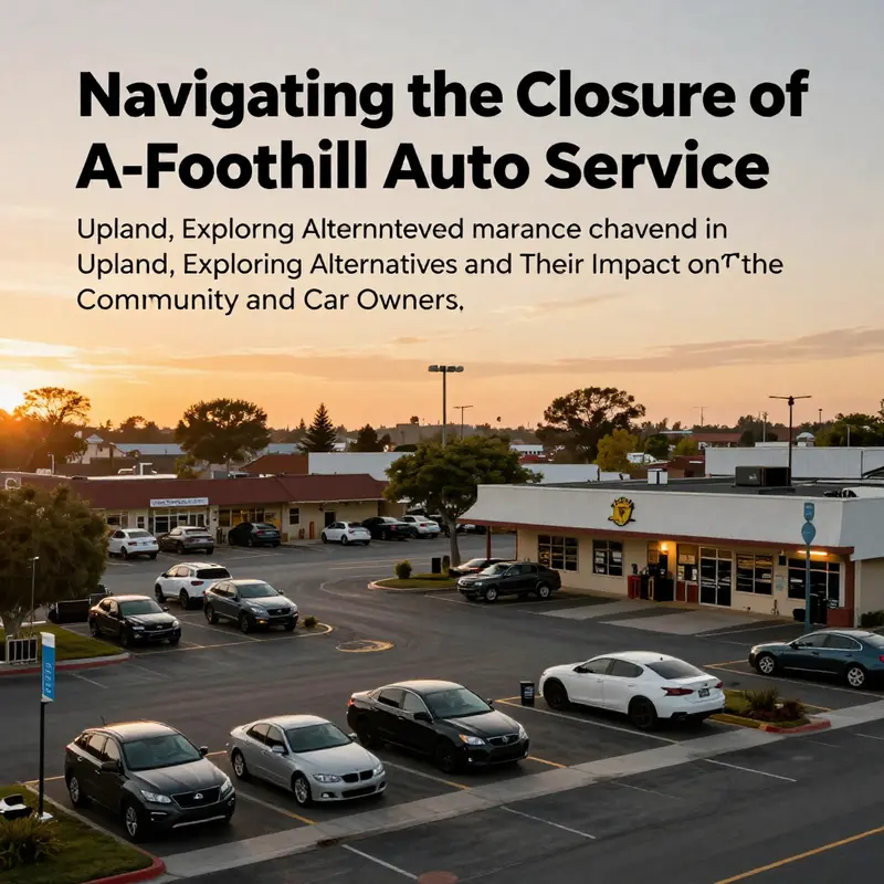 Scenic view of an automotive service neighborhood at sunset.