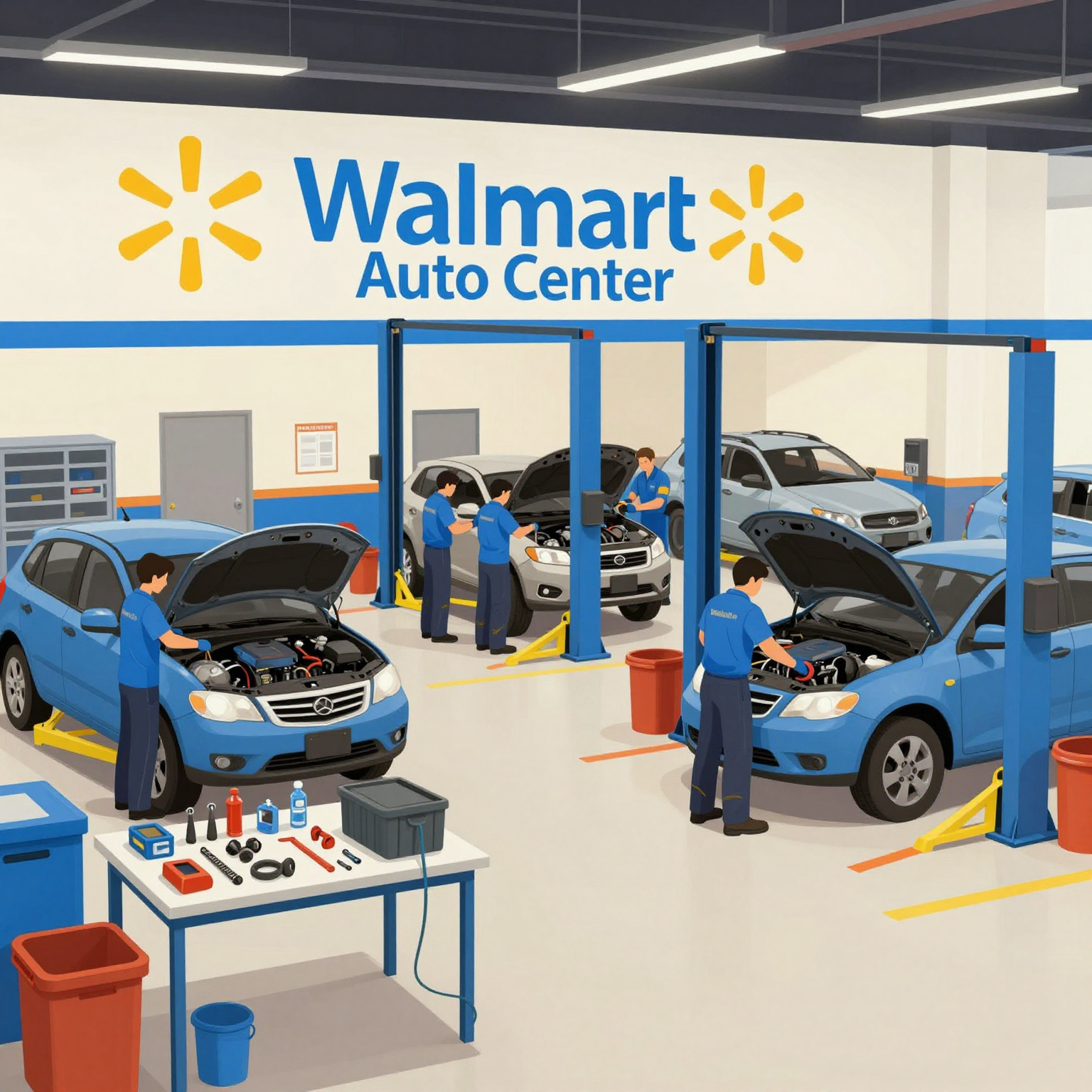 Walmart Auto Center with mechanics at work