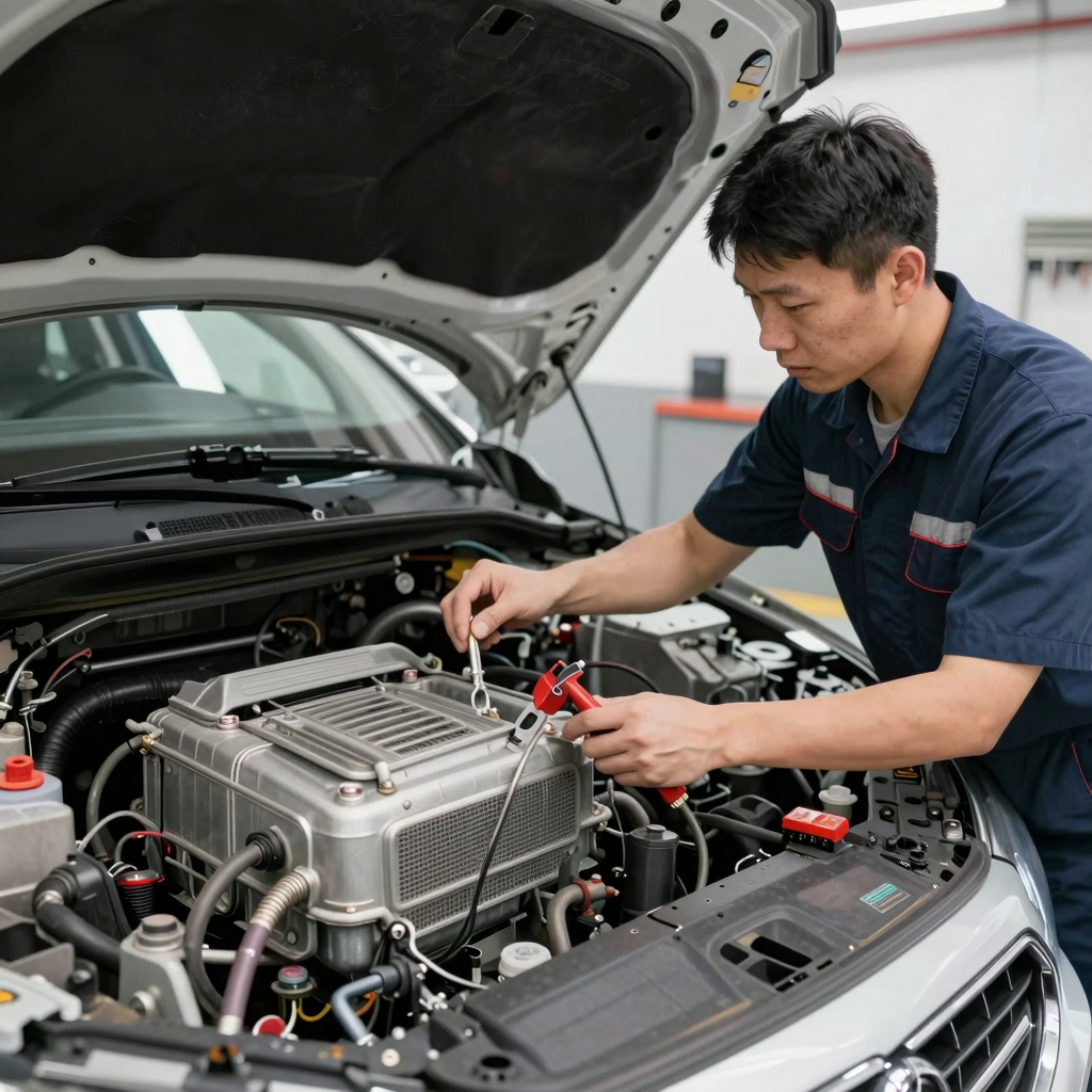 Mechanic Servicing Auto AC