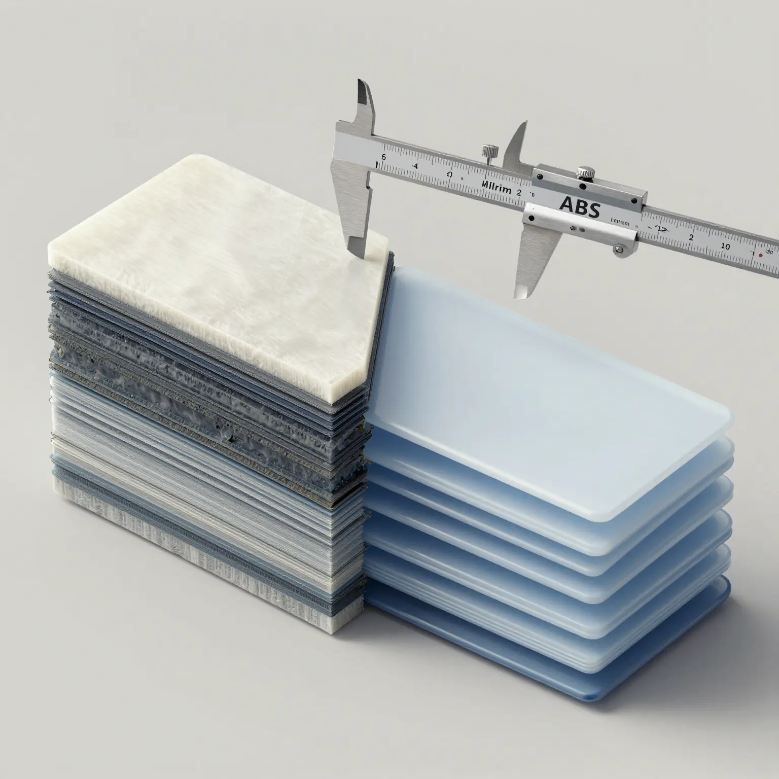 Cross-section diagram comparing fiberglass and ABS plastic panel thickness