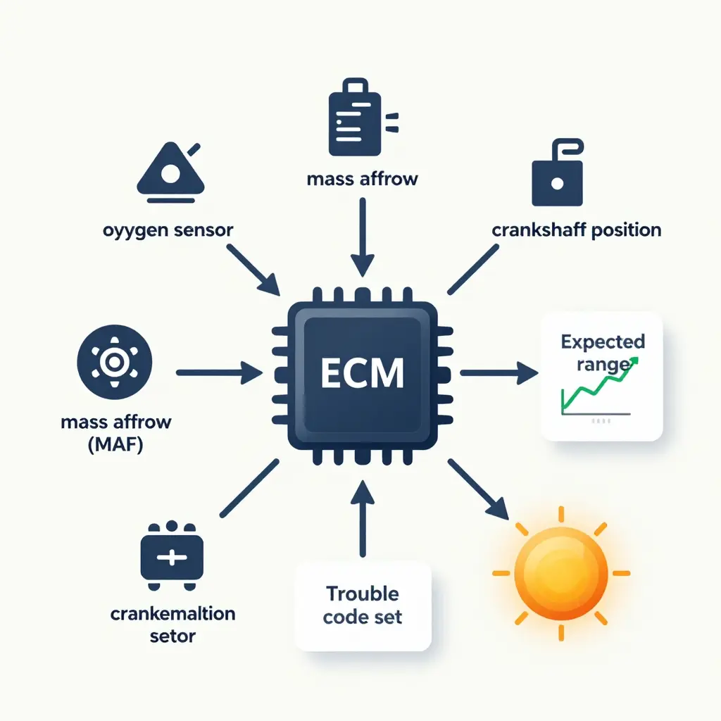 Infographic showing how the ECM converts an out-of-range sensor reading into an OBD-II trouble code